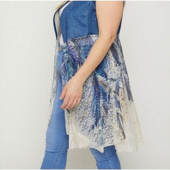 Plus Size Denim Feathers Blue Cardigan!! - Picture 3 of 4